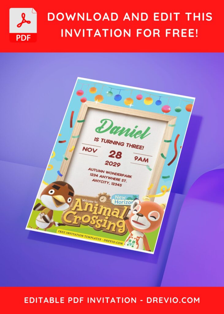 (Free Editable PDF) Festive Animal Crossing Birthday Invitation Templates D