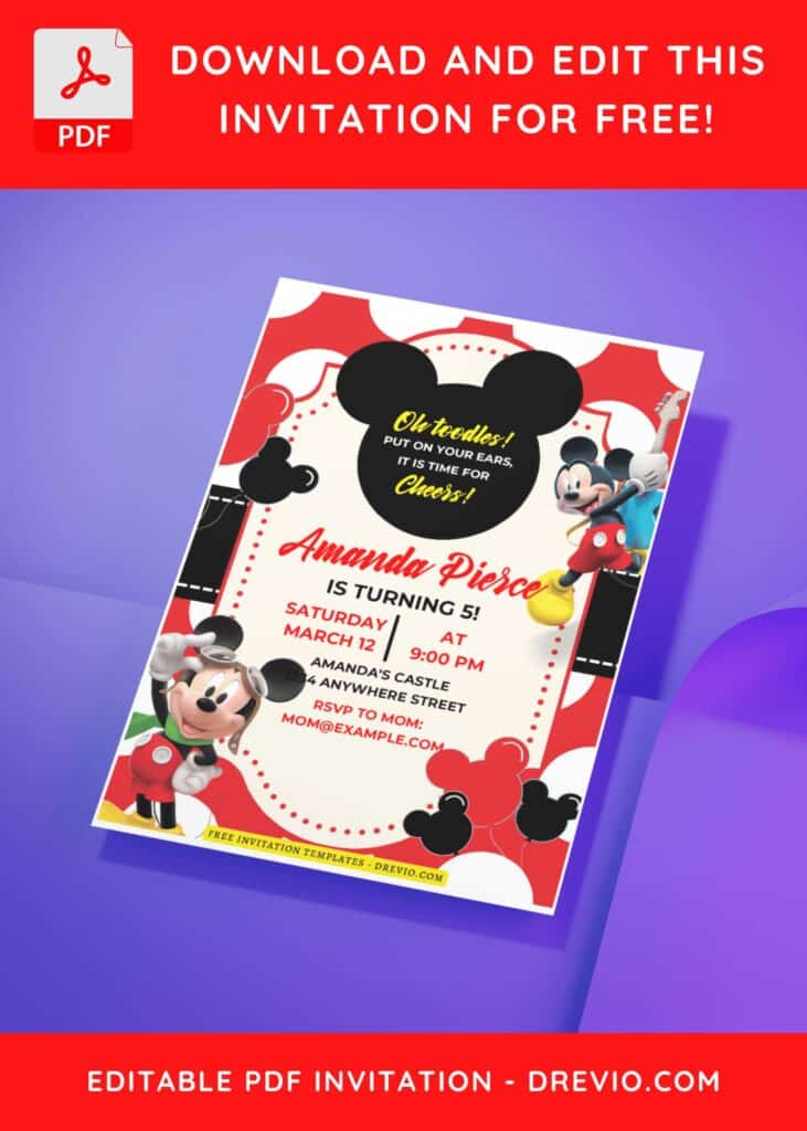 (Easily Edit PDF Invitation) Mickey Mouse Birthday Invitation H