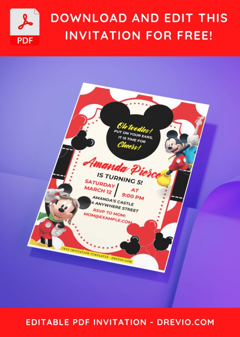 Easily Edit PDF Invitation Mickey Mouse Birthday Invitation F