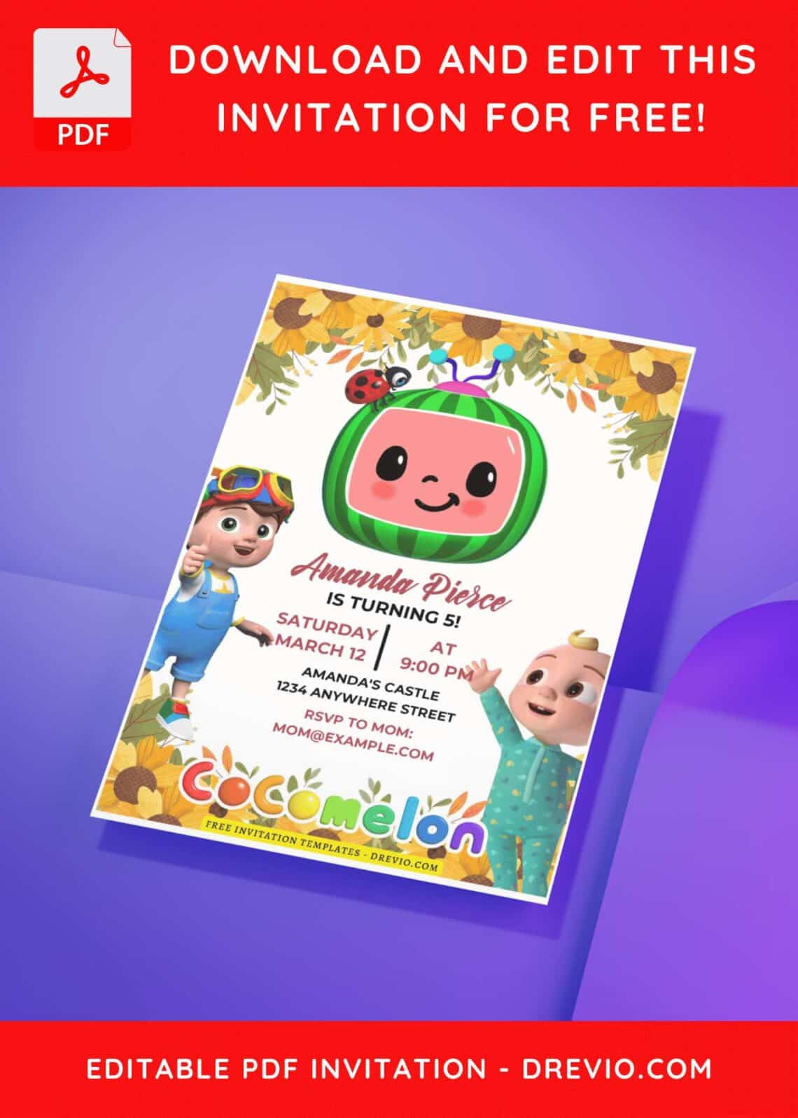 Easily Edit PDF Invitation Autumn Cocomelon Birthday Invitation Download Hundreds FREE