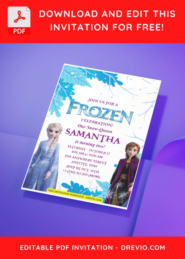 (Easily Edit PDF Invitation) Elsa And Anna Frozen Birthday Invitation B