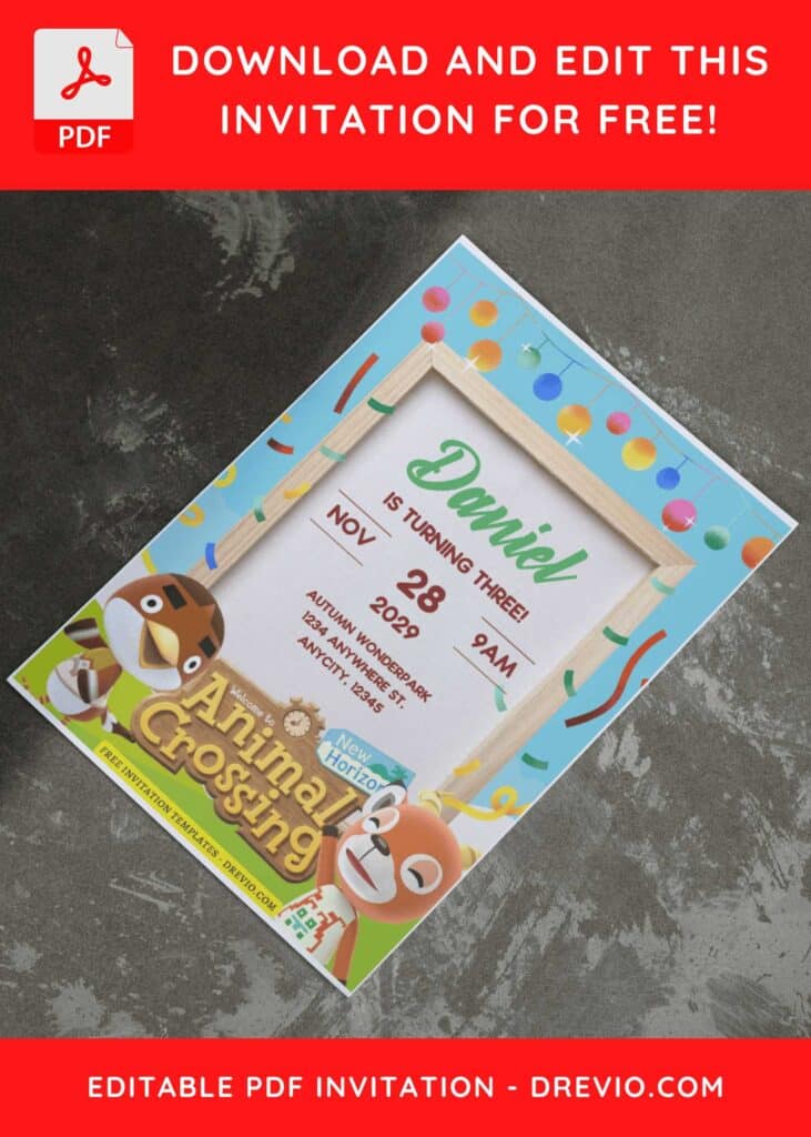 (Free Editable PDF) Festive Animal Crossing Birthday Invitation Templates E