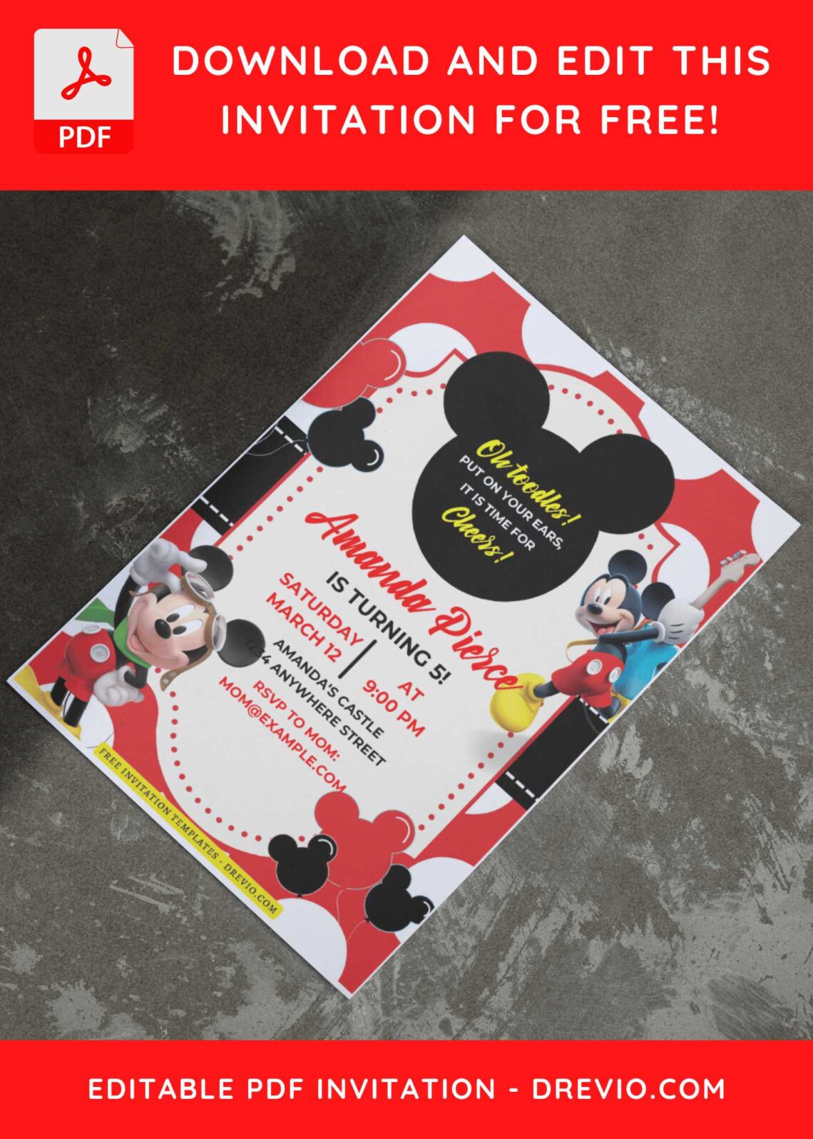 (Easily Edit PDF Invitation) Mickey Mouse Birthday Invitation I