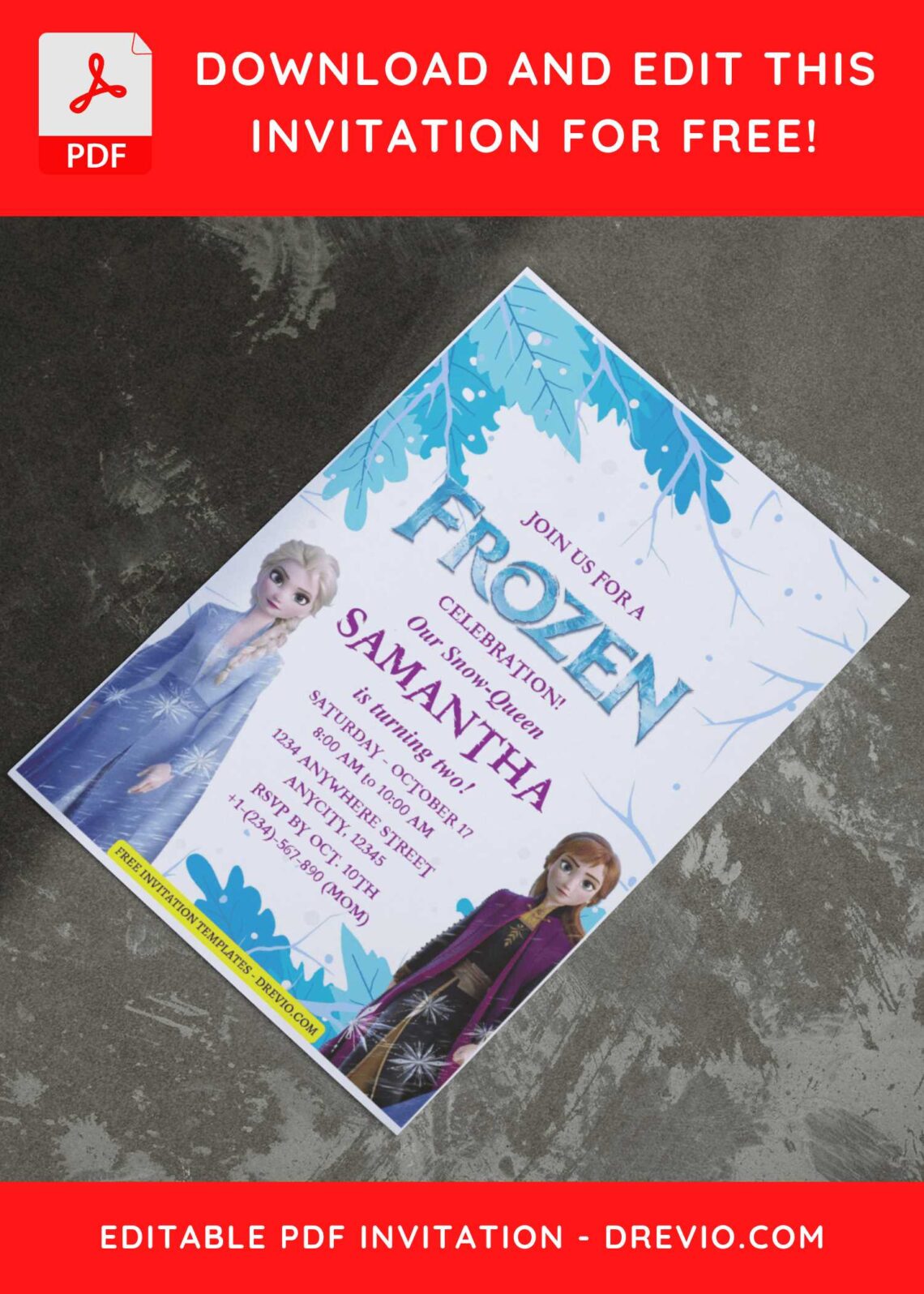(Easily Edit PDF Invitation) Elsa And Anna Frozen Birthday Invitation C