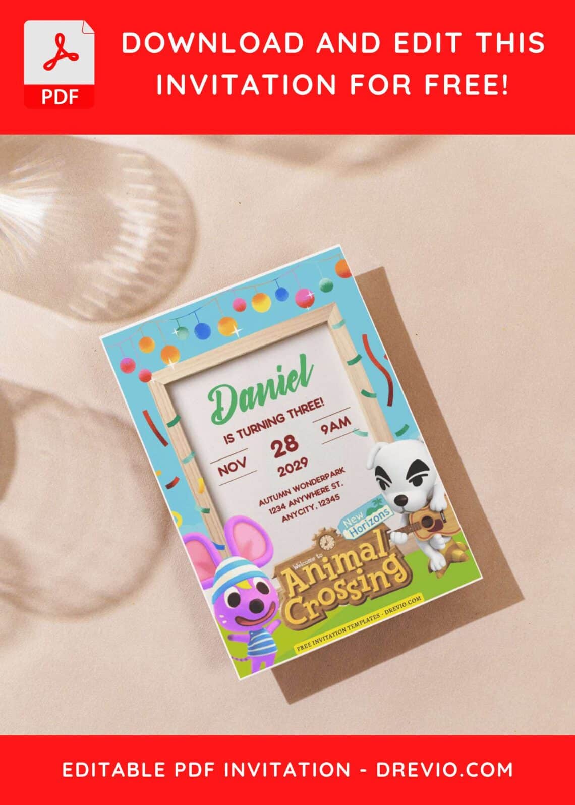 (Free Editable PDF) Festive Animal Crossing Birthday Invitation ...