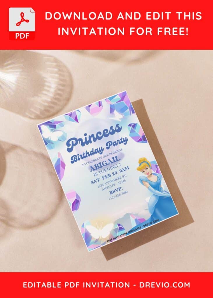 (Easily Edit PDF Invitation) Disney Cinderella Birthday Invitation Templates I