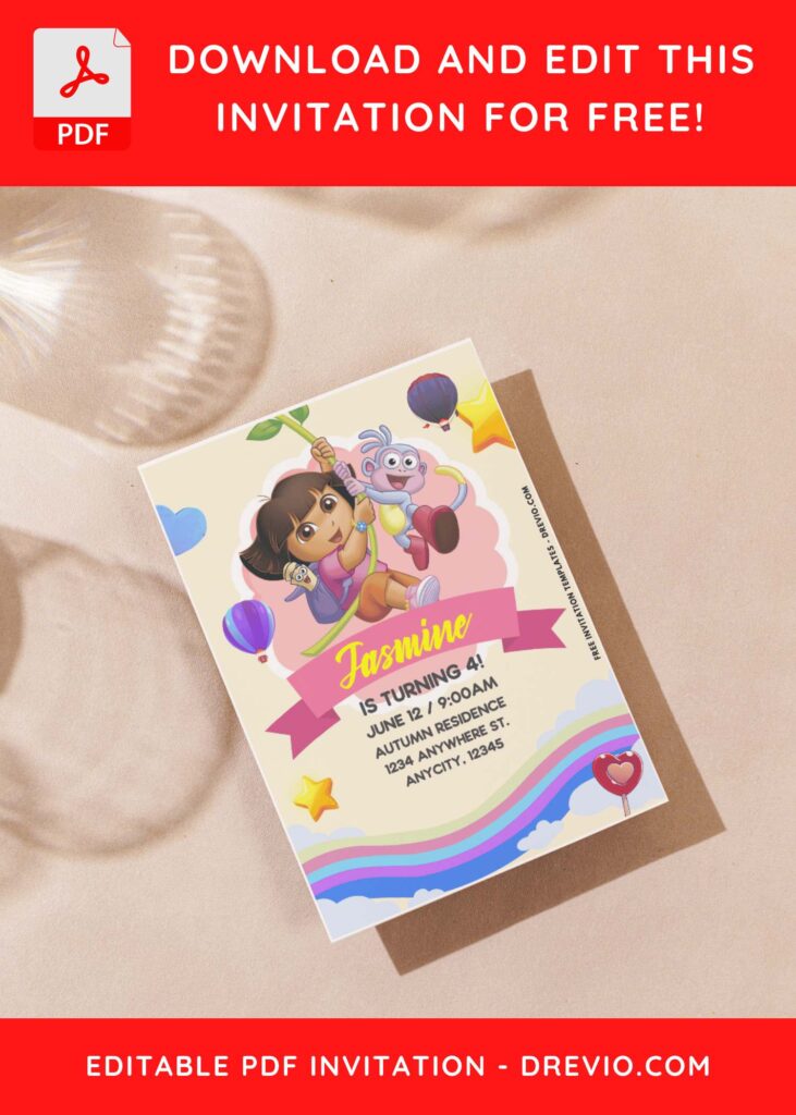 (Easily Edit PDF Invitation) Fun Dora Adventure Birthday Invitation D