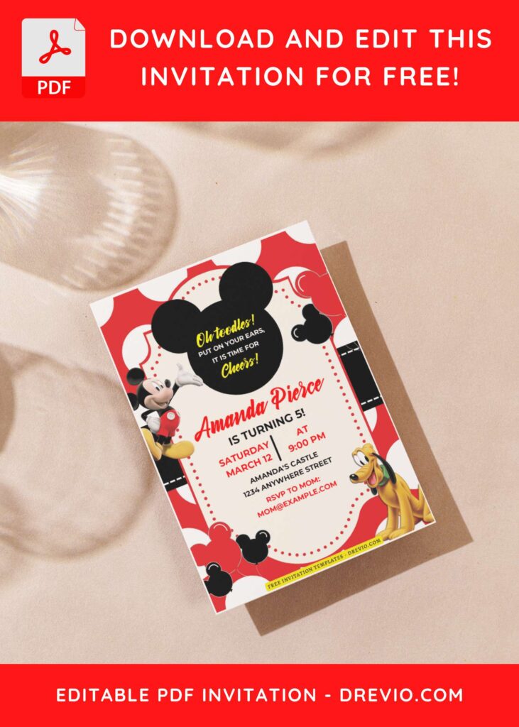 (Easily Edit PDF Invitation) Mickey Mouse Birthday Invitation J