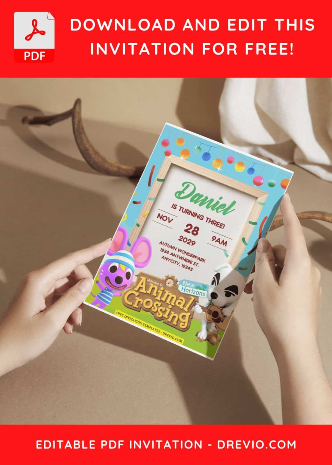 (Free Editable PDF) Festive Animal Crossing Birthday Invitation ...