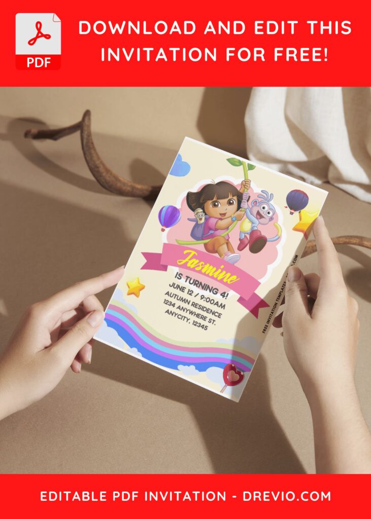 (Easily Edit PDF Invitation) Fun Dora Adventure Birthday Invitation E