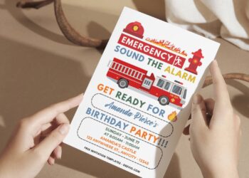 (Easily Edit PDF Invitation) Cute Firefighter Birthday Invitation Templates A