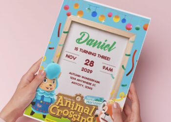 (Free Editable PDF) Festive Animal Crossing Birthday Invitation Templates H