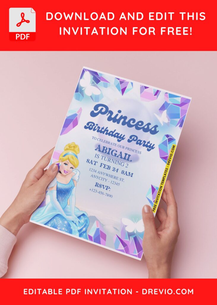 (Easily Edit PDF Invitation) Disney Cinderella Birthday Invitation Templates B