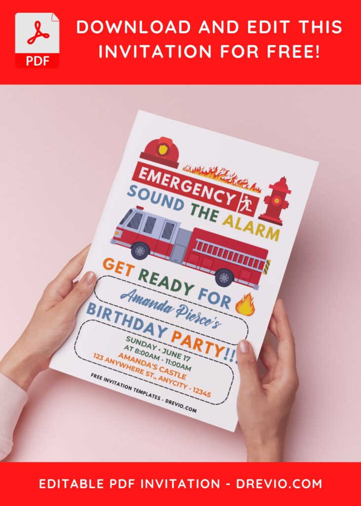 (Easily Edit PDF Invitation) Cute Firefighter Birthday Invitation Templates B