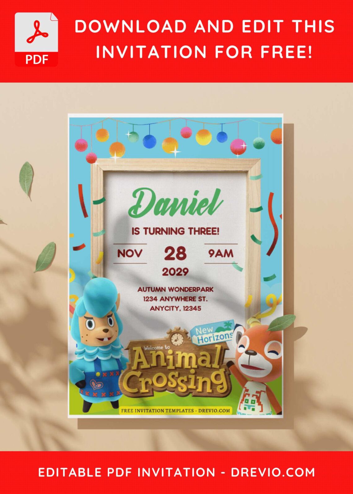 (Free Editable PDF) Festive Animal Crossing Birthday Invitation Templates I