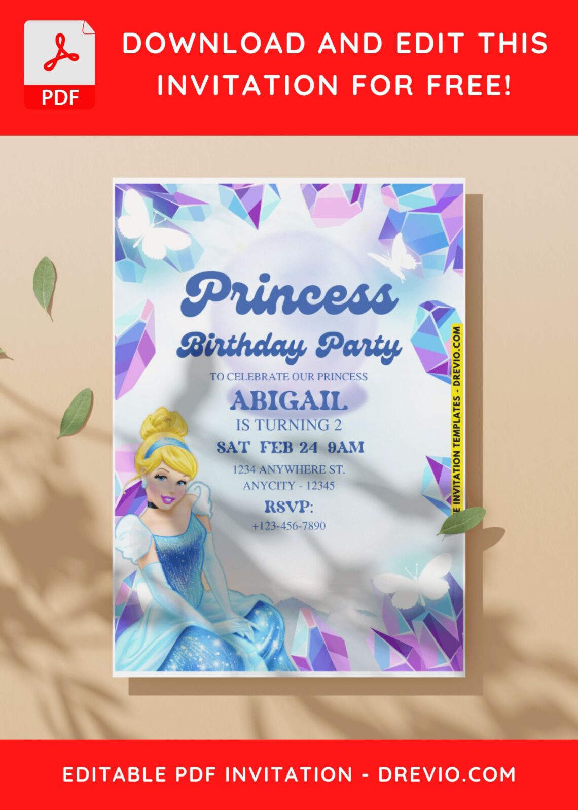(Easily Edit PDF Invitation) Disney Cinderella Birthday Invitation Templates C