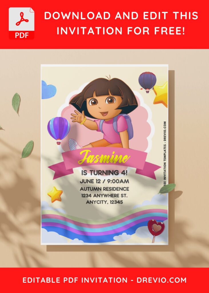 (Easily Edit PDF Invitation) Fun Dora Adventure Birthday Invitation J