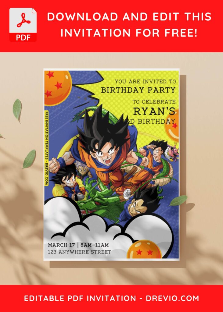 (Easily Edit PDF Invitation) Epic Dragon Ball Z Birthday Invitation C