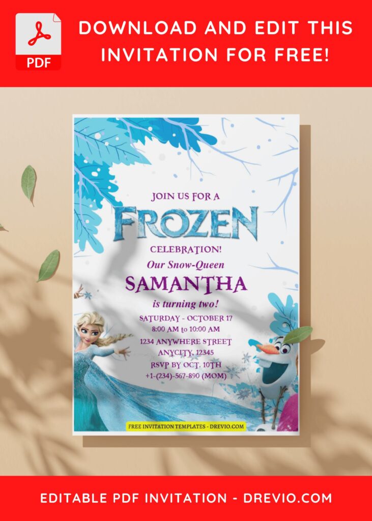 (Easily Edit PDF Invitation) Elsa And Anna Frozen Birthday Invitation G