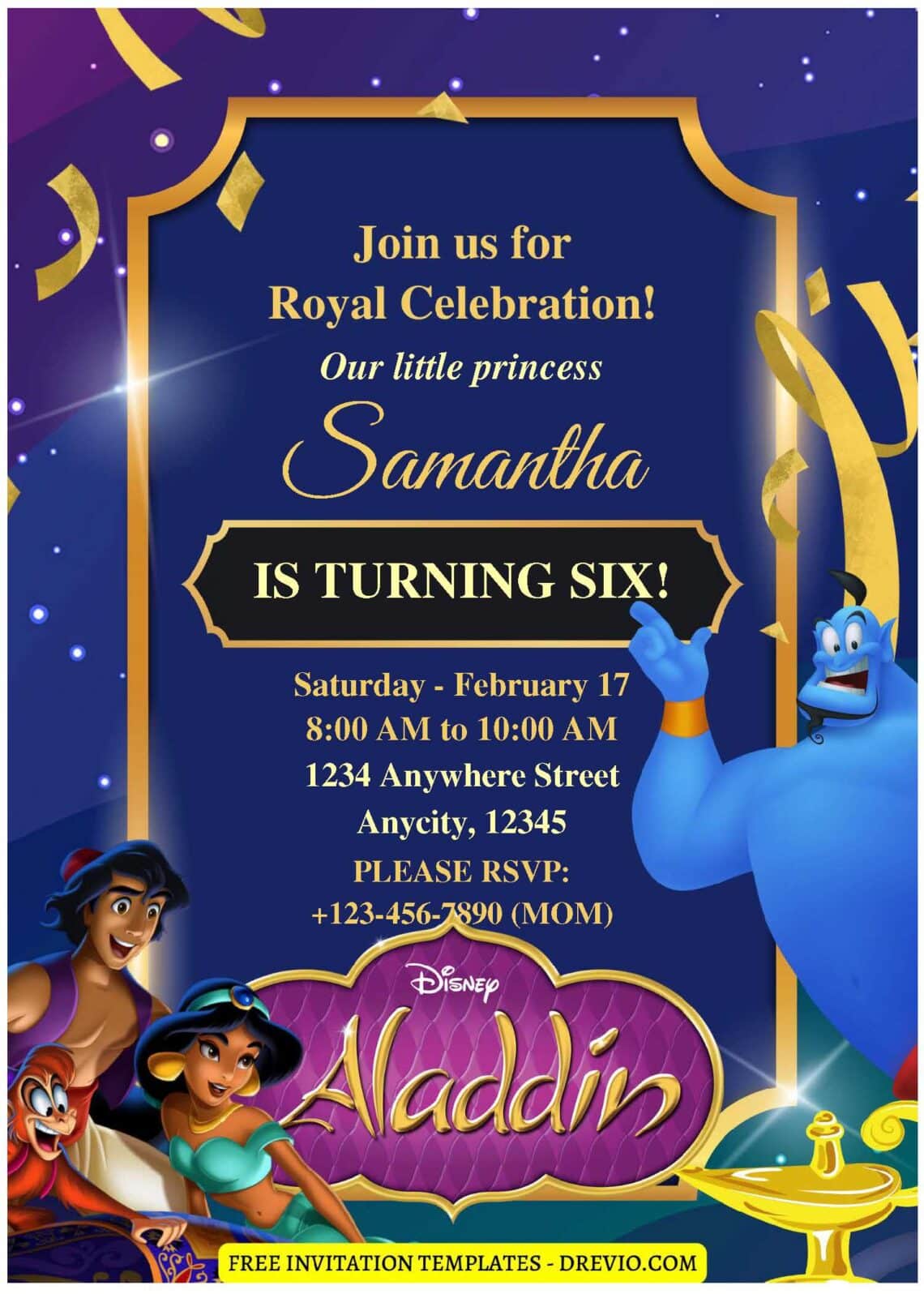 (Easily Edit PDF Invitation) Shimmering Aladdin Birthday Invitation B ...