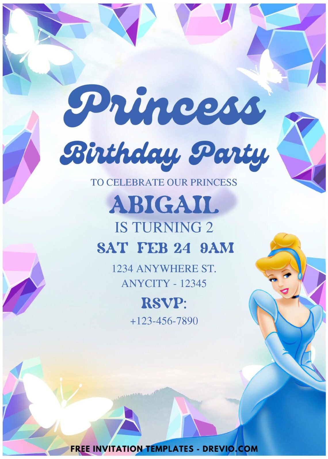 (Easily Edit PDF Invitation) Disney Cinderella Birthday Invitation Templates J