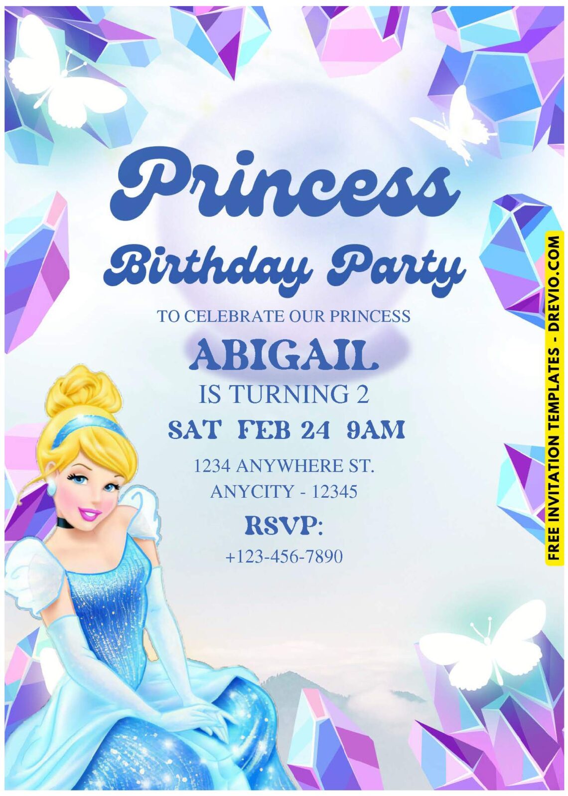 (Easily Edit PDF Invitation) Disney Cinderella Birthday Invitation Templates E