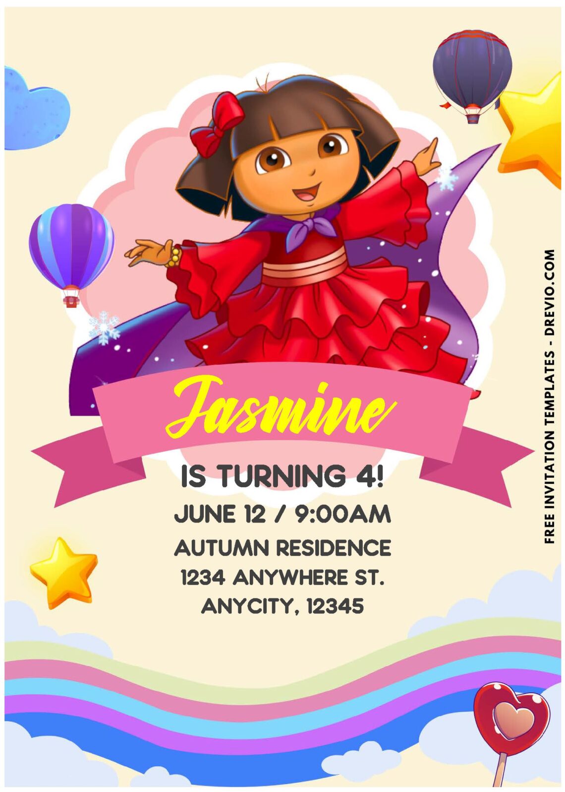 (Easily Edit PDF Invitation) Fun Dora Adventure Birthday Invitation G