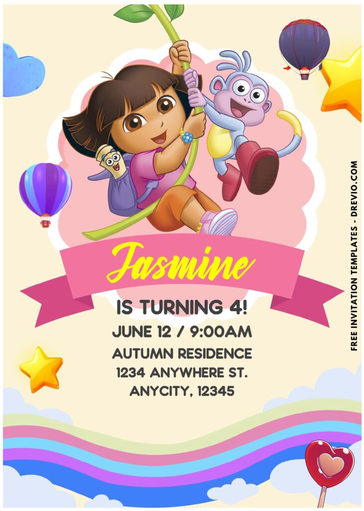 (Easily Edit PDF Invitation) Fun Dora Adventure Birthday Invitation H