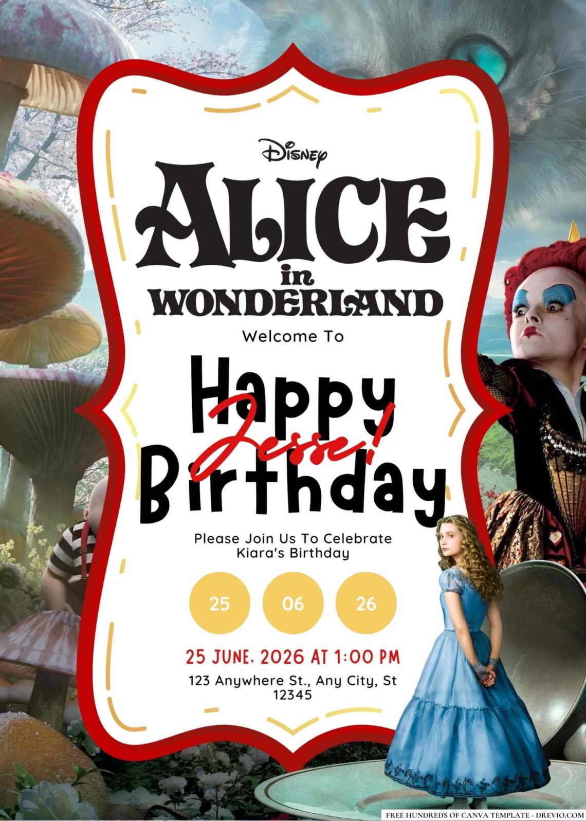 FREE Alice in Wonderland Birthday Invitations