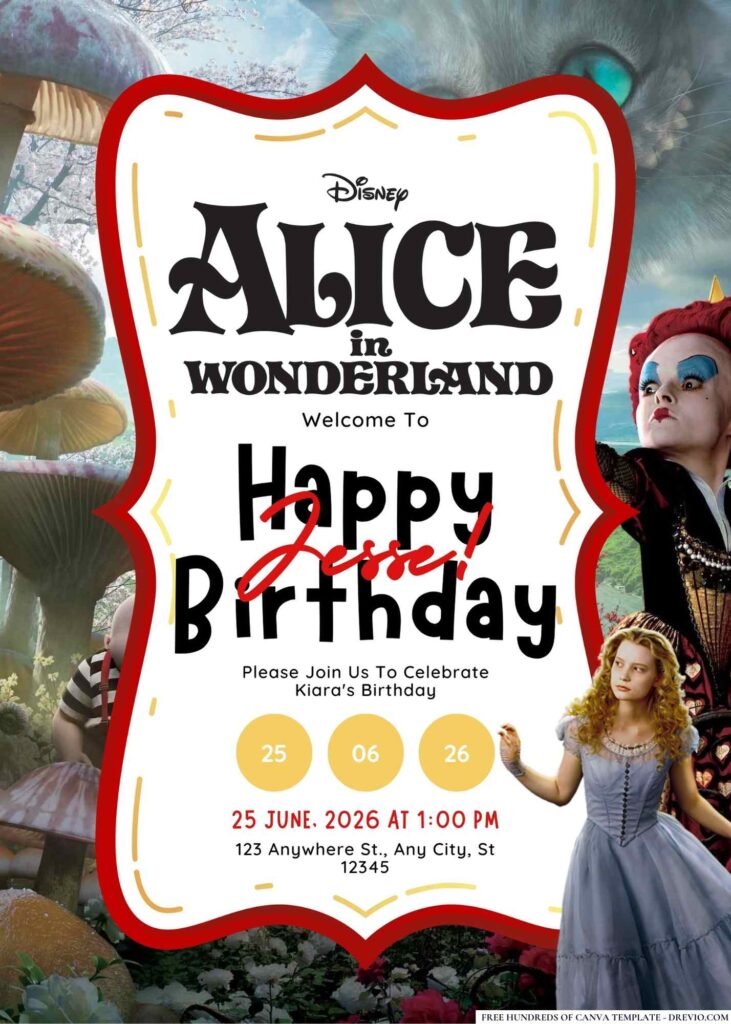 FREE Alice in Wonderland Birthday Invitations