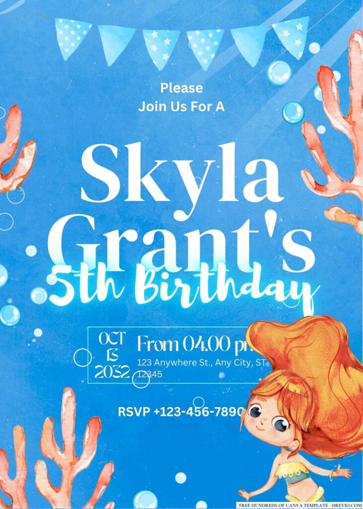 FREE Aquatic Mermaid Birthday Invitations