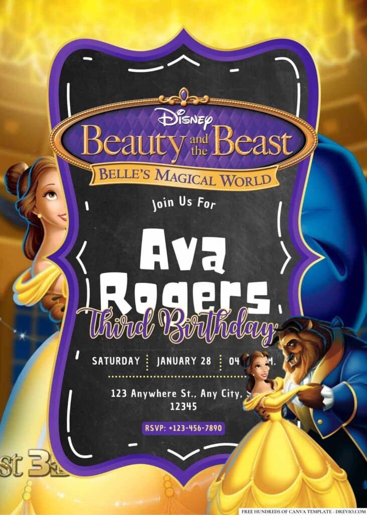 FREE Beauty and the Beast Birthday Invitations