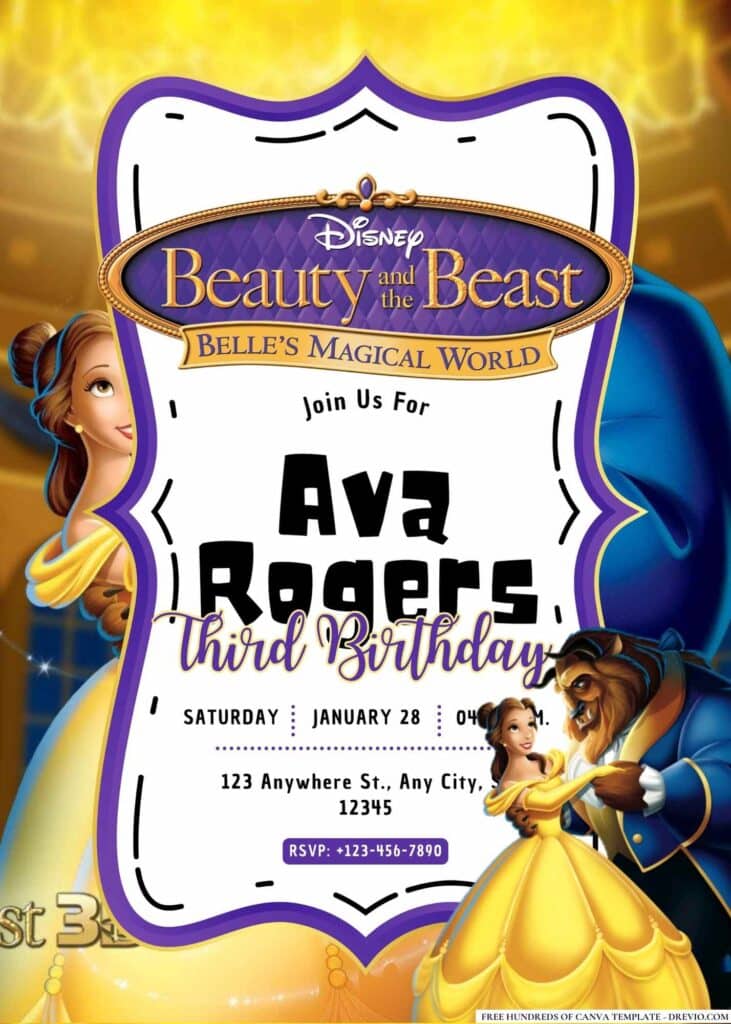 FREE Beauty and the Beast Birthday Invitations