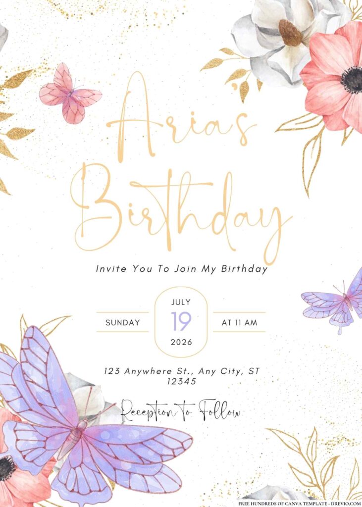 FREE Editable Butterfly Birthday Invitations
