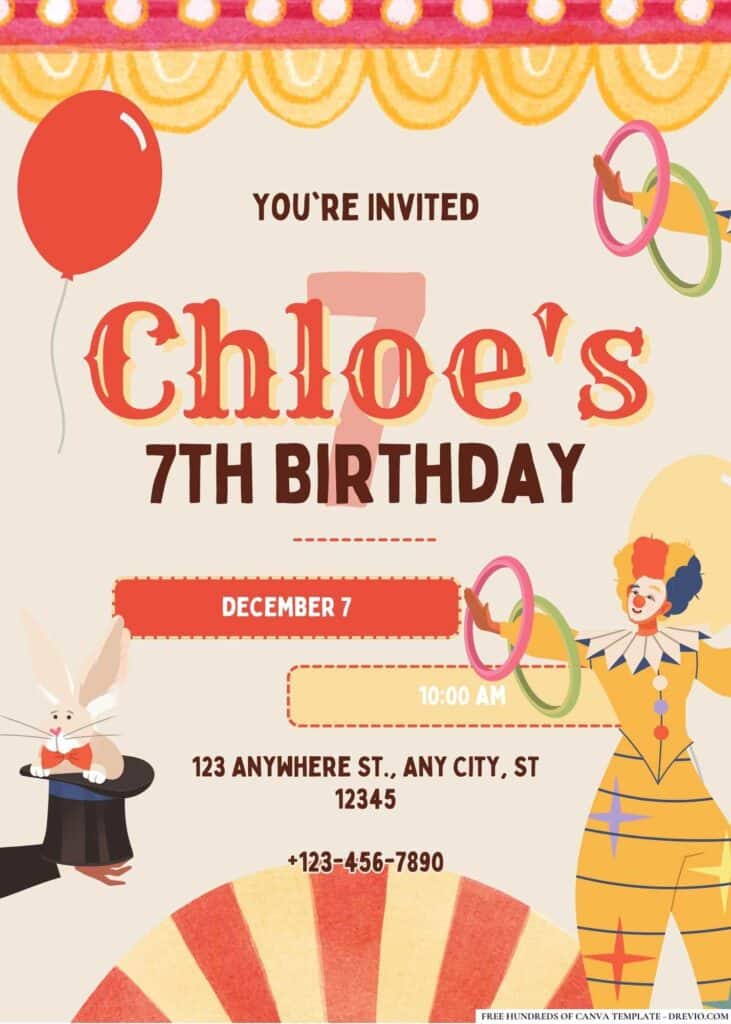 FREE Circus Birthday Invitations