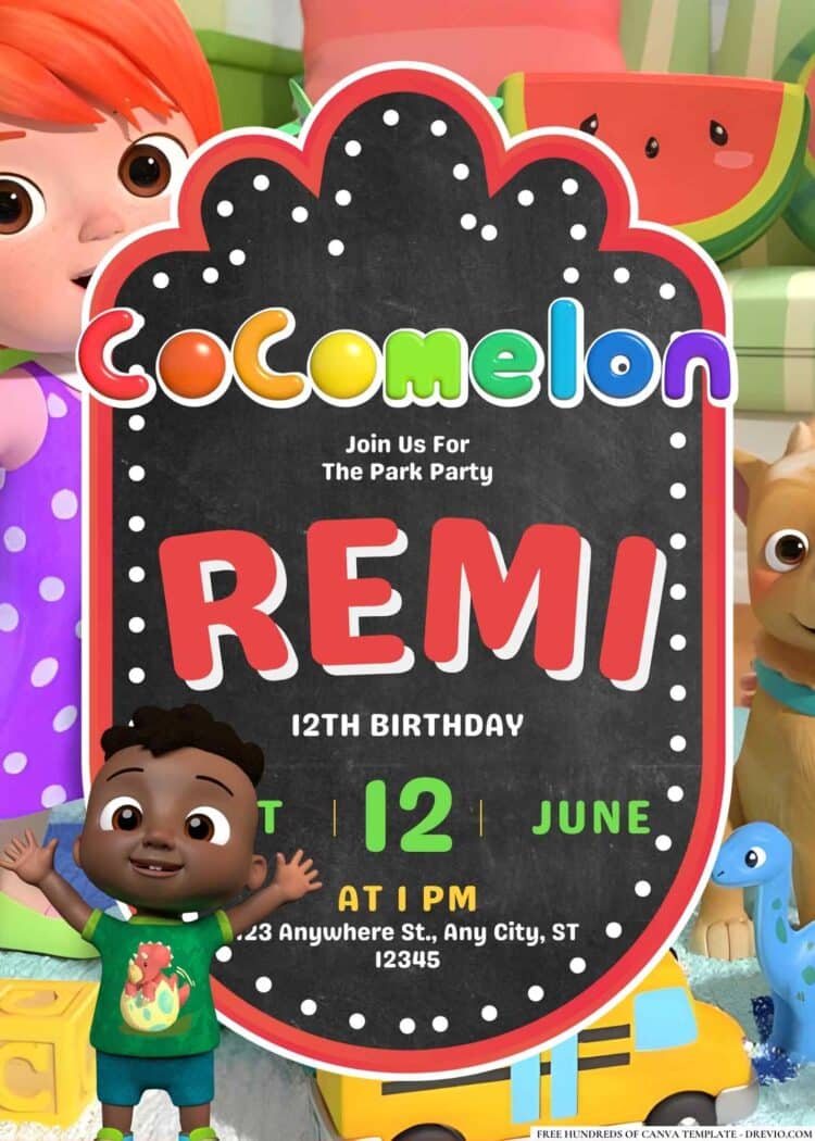 FREE Editable Cocomelon Birthday Invitations - Drevio : Free And ...