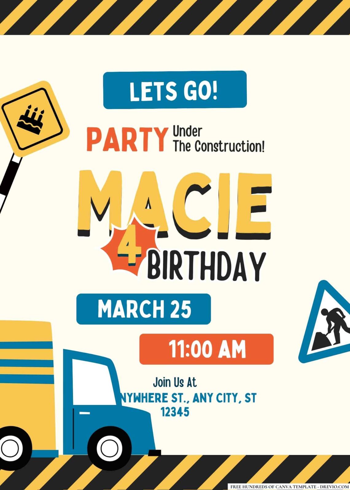 FREE Construction Birthday Invitations