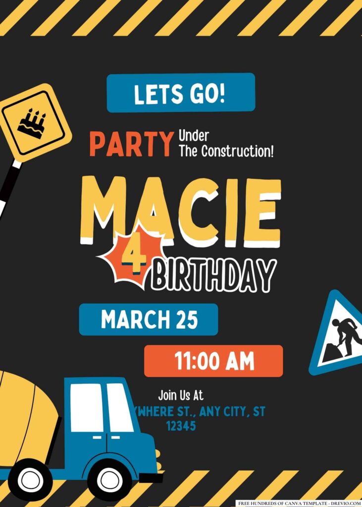 FREE Construction Birthday Invitations