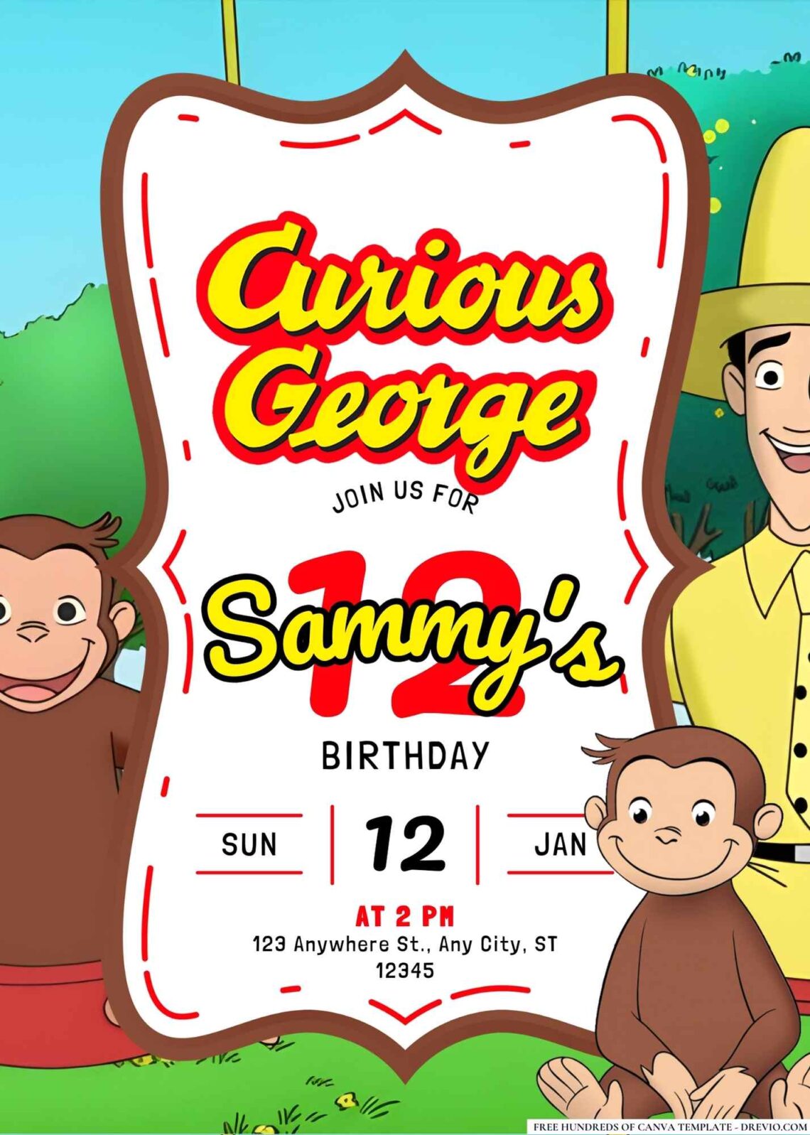 FREE Curious George Birthday Invitations