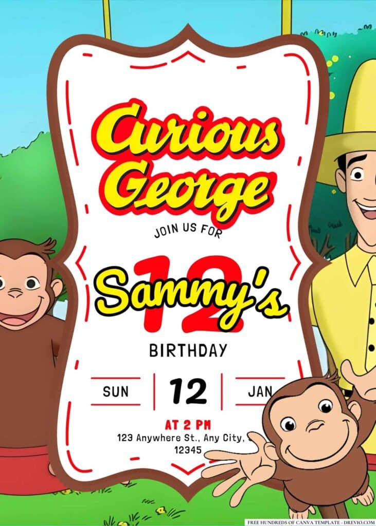 FREE Curious George Birthday Invitations