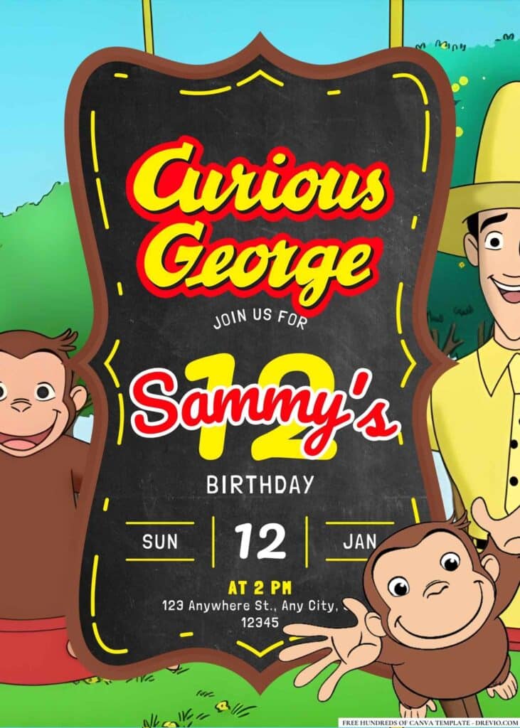 FREE Curious George Birthday Invitations