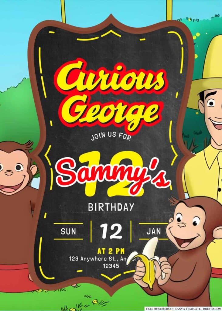 FREE Curious George Birthday Invitations