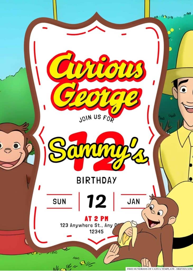 FREE Editable Curious George Birthday Invitations