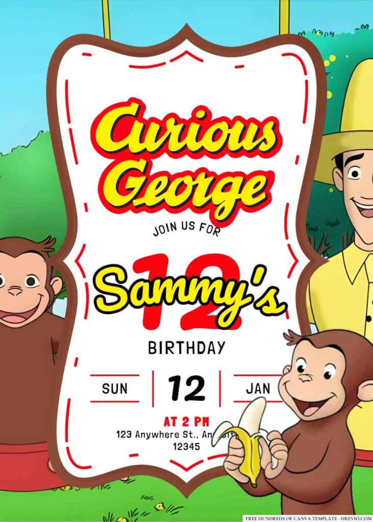 FREE Curious George Birthday Invitations