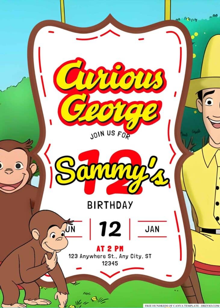 FREE Curious George Birthday Invitations