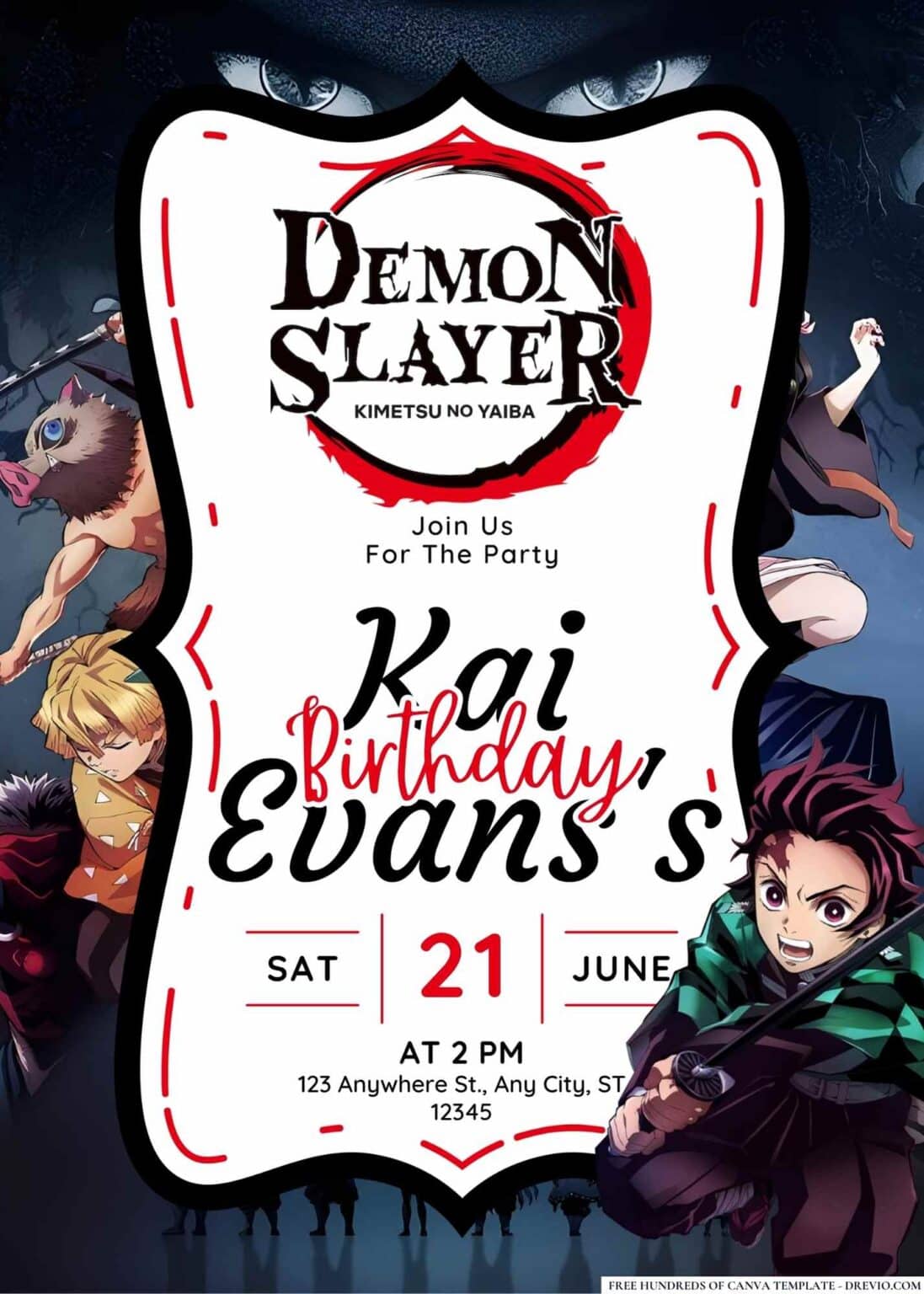 FREE-Demon Slayer-Birthday-Canva-Templates | Download Hundreds FREE ...