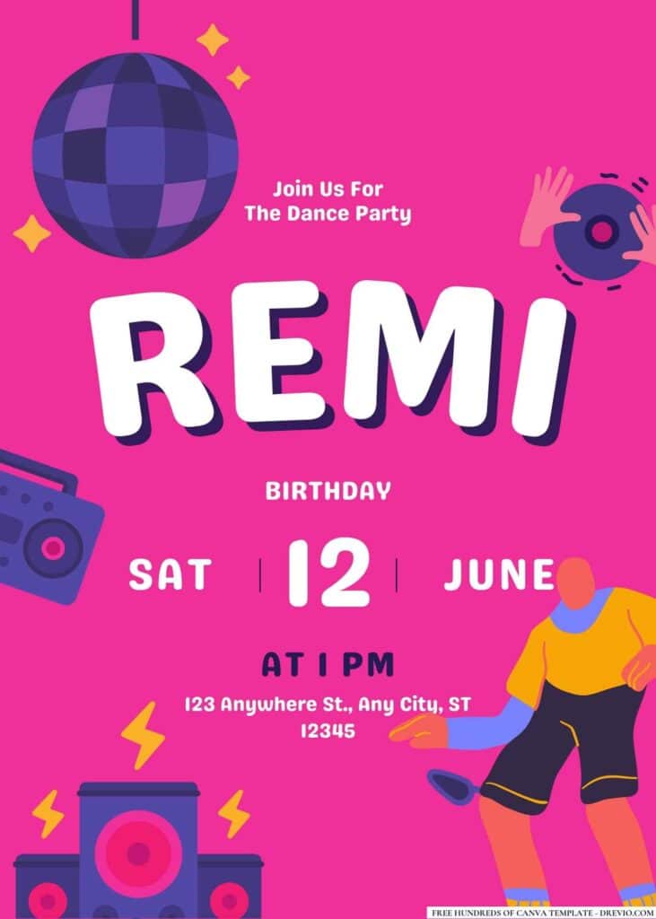 FREE Disco Dance Birthday Invitations