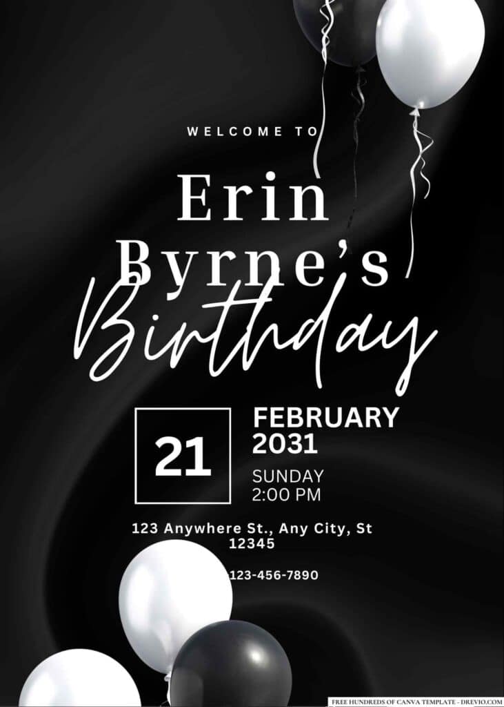 FREE Black and White Birthday Invitation