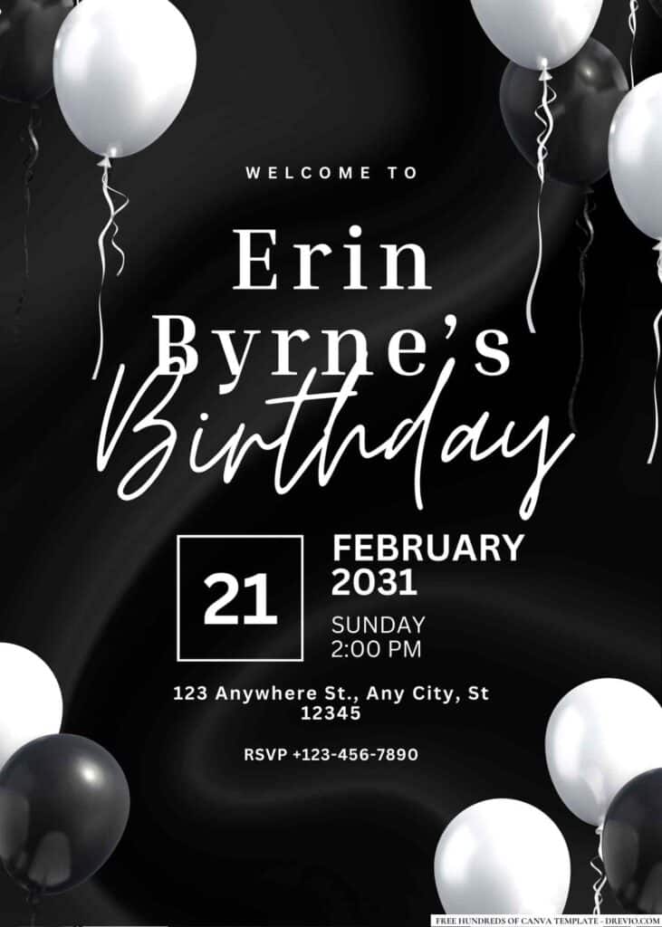 FREE Black and White Birthday Invitation