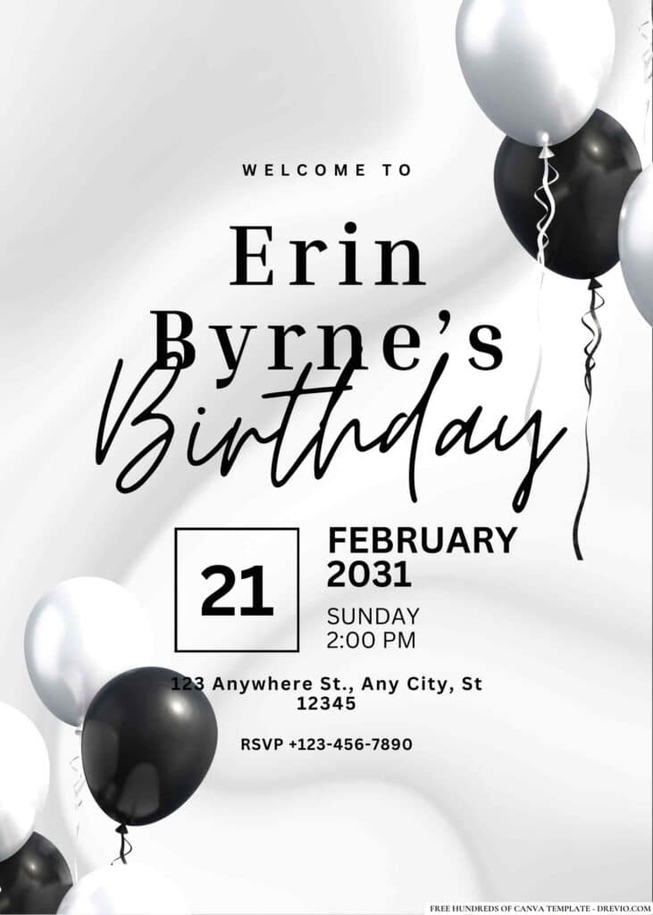 FREE Black and White Birthday Invitation